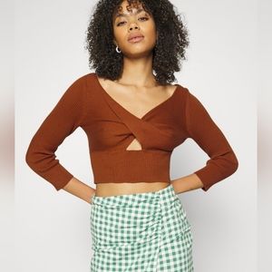 Free People V-Neck Rib Knit Cut Out Wrap Sweater Floyd
